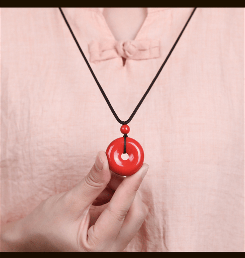 众玉轩朱砂平安扣吊坠男女款原矿帝王砂项链送家人朋友同事儿童情侣