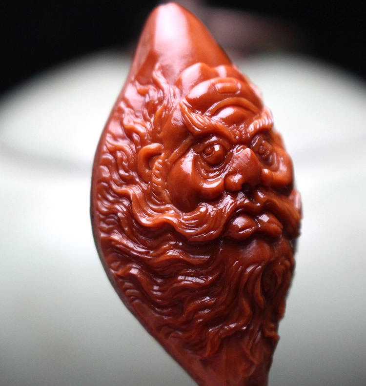 钟馗头橄榄核单籽苏工纯手工雕刻大籽浮雕原皮包衣单籽挂件手把件男