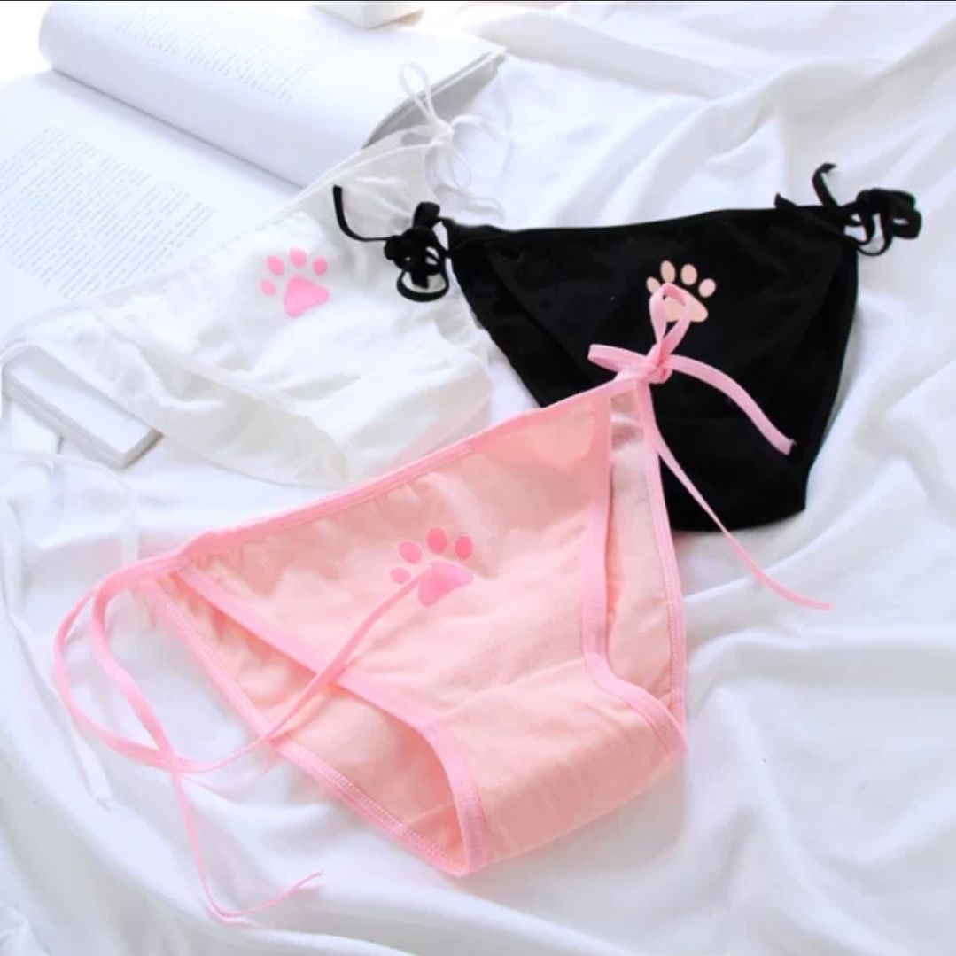日系可爱萌爪系带 二次元动漫绑带胖次萝莉少女软妹内裤 女 黑色系带