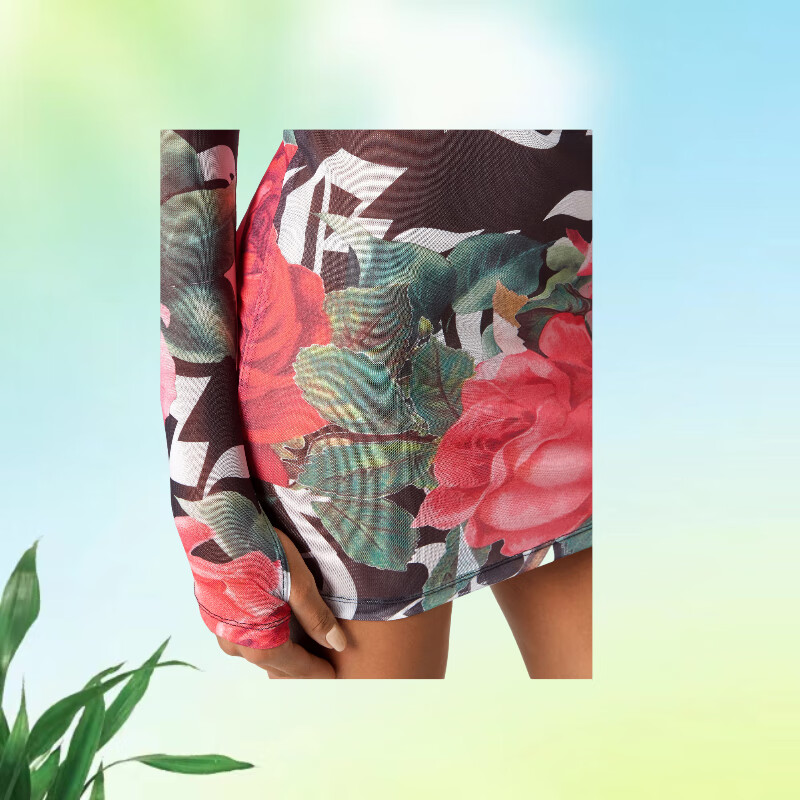 右丞象philipp plein菲利普.普兰女装连衣裙花卉印花弹力薄纱长袖迷你