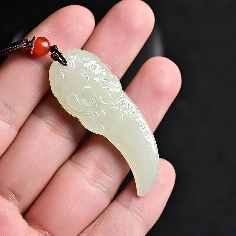 玉随乐和田玉狼牙吊坠霸气玉石白玉项链男女款转运玉饰品挂坠