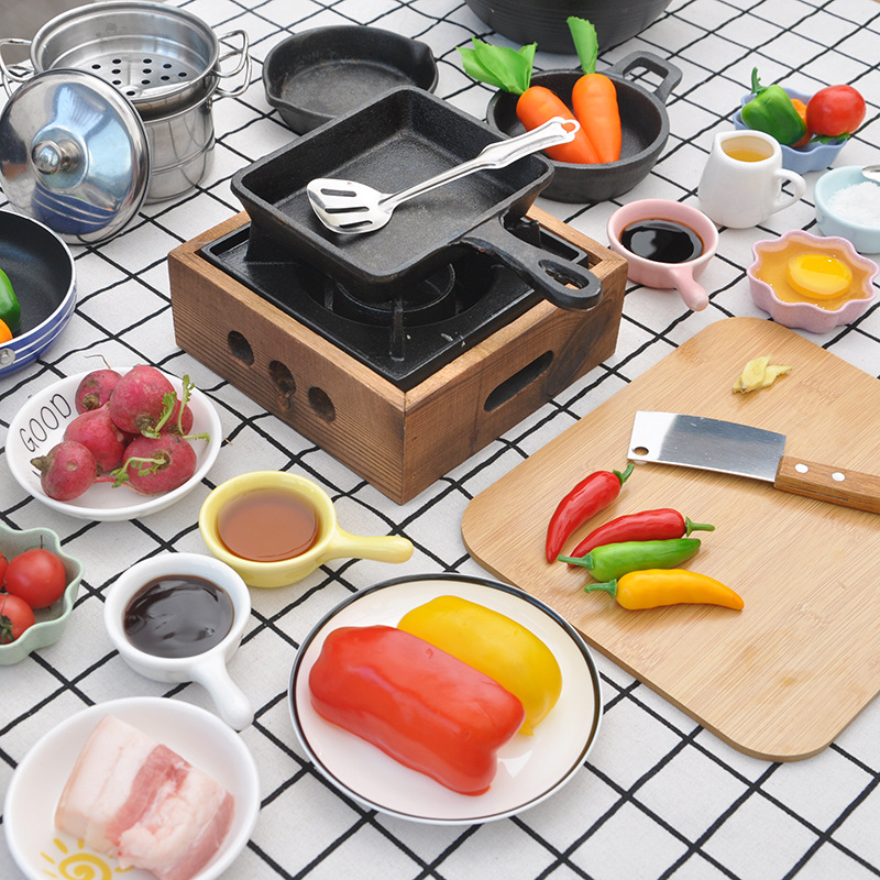 小小世界迷你厨房迷你厨房真煮全套儿童食玩做饭工具小厨具玩具套装可