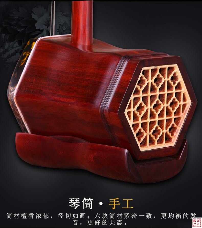 非洲小叶紫檀木二胡民族乐器考级演奏二胡可选蟒皮加配件 紫檀铜轴