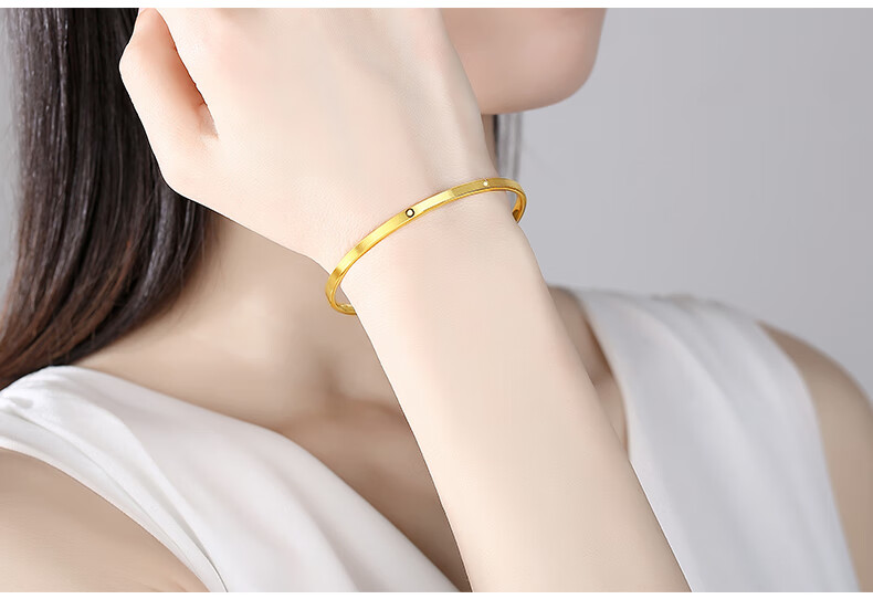 5g黄金手镯女999足金拉丝光面手环时尚简约卡家金镯子金中秋节礼物