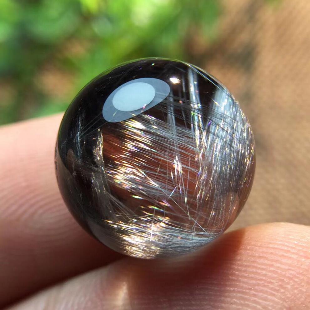 檀福匠 7a收藏巴西天然银钛晶散发晶顺发单珠12-20mmdiy水晶多宝手串