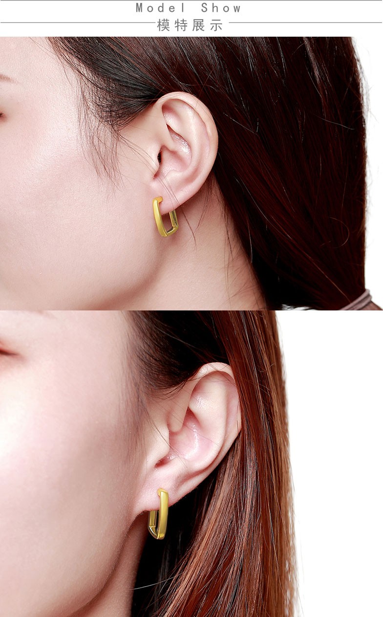 七夕礼物999足金长方形黄金耳钉气质女生长款耳坠御姐个性耳饰耳环