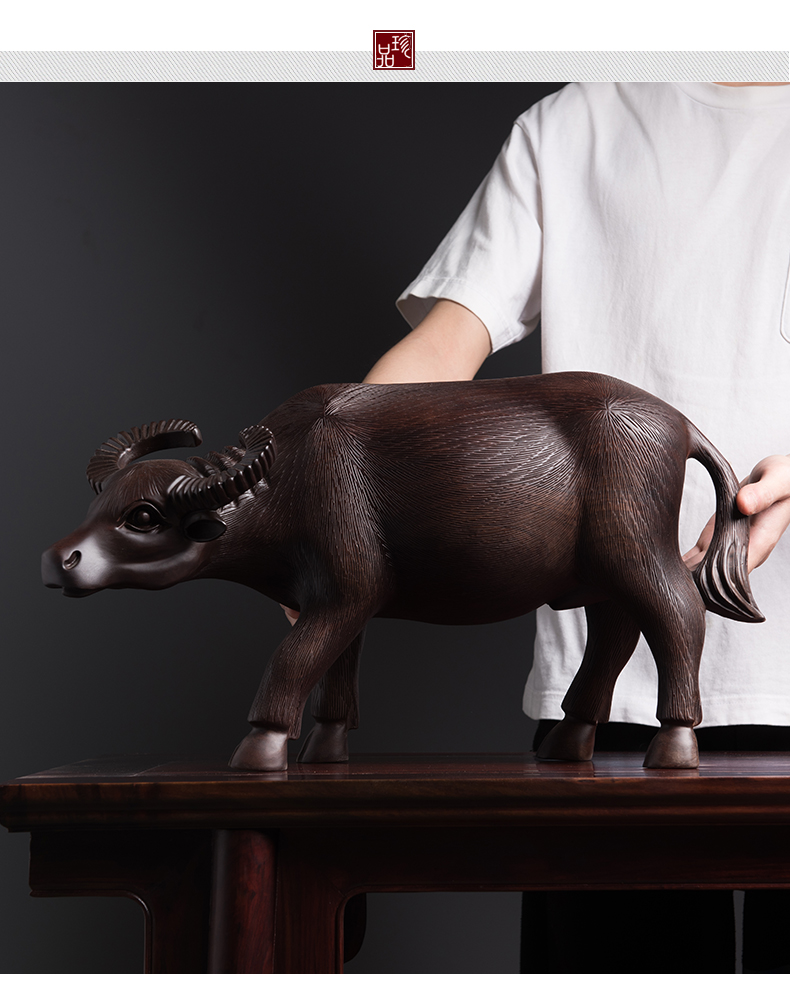 善逸 木雕水牛摆件工艺品 实木领导总经理办公室摆件 茶室办公桌书桌