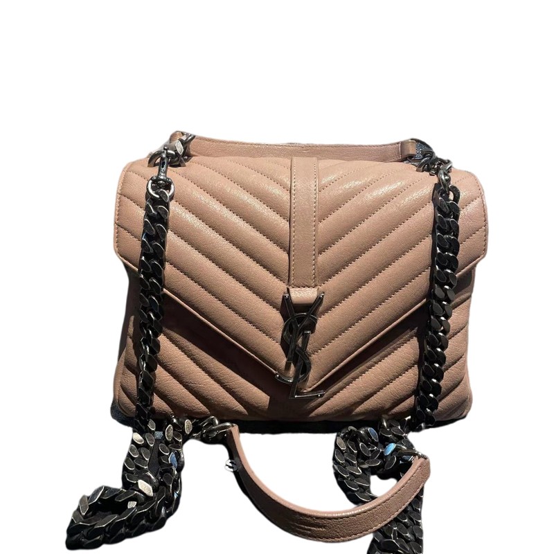 二手99新ysl女包圣罗兰邮差包粉色羊皮链条包斜挎包情人节礼物97新