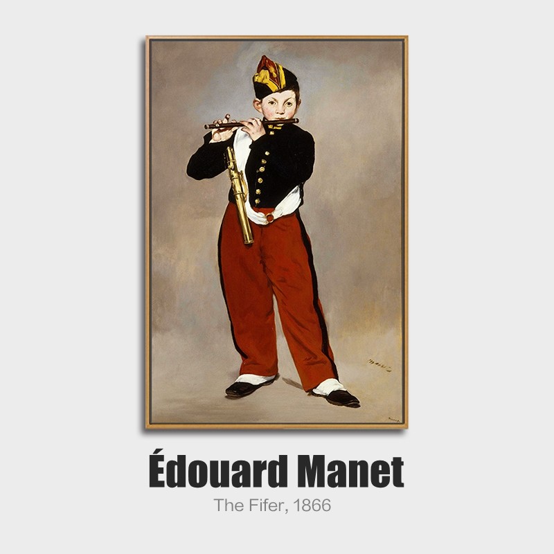 史历克 客厅装饰画马奈作品吹短笛的男孩欧式人物油画