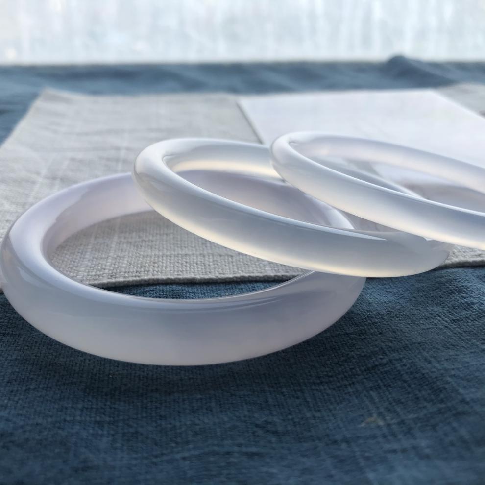 白玛瑙手镯荔枝冻镯子玉髓天然巴西圆条手镯紫罗兰高冰美人镯女生5960