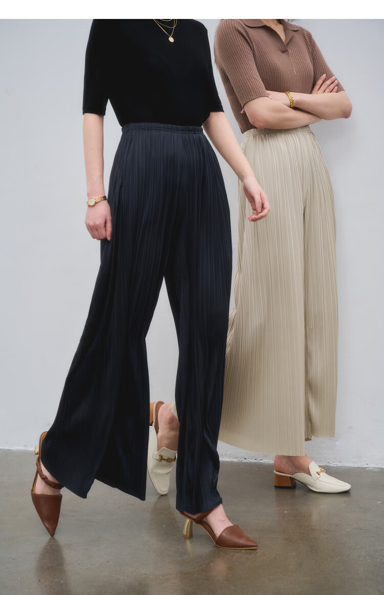 初棉复古黑三宅褶皱裤重工压褶阔腿裤女春夏宽松显瘦休闲裤垂坠感铅