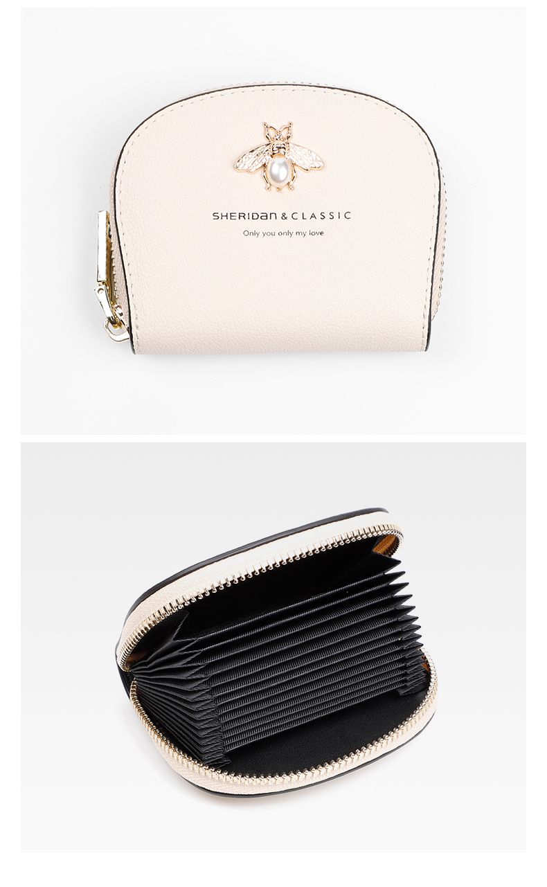 sheridan喜来登新款牛皮小黄蜂零钱包卡片包情人节礼物米白色