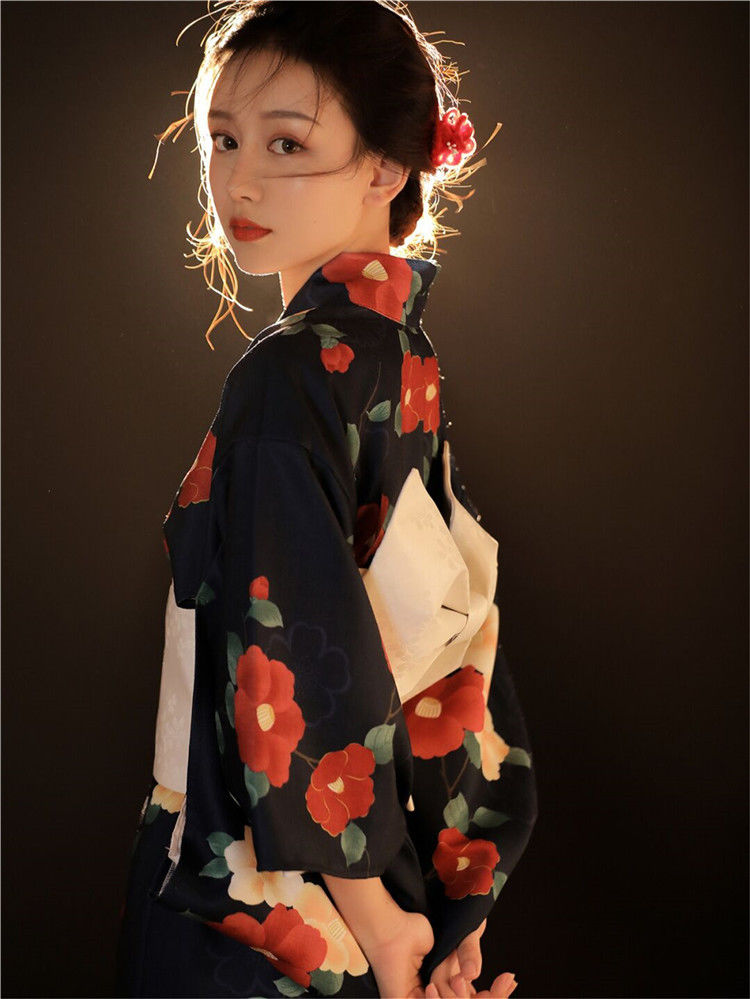 璨玥神明少女和服女改良日式复古拍照写真摄影山茶花和服正装传统服装