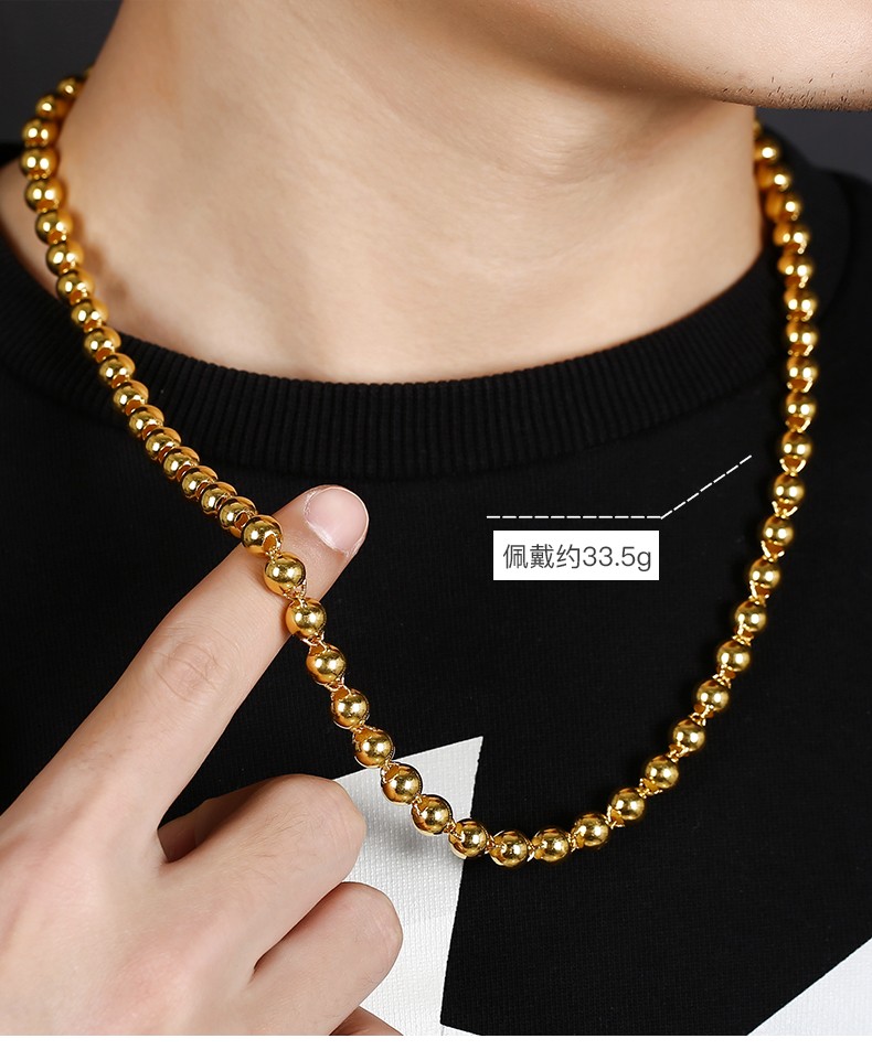 闪乐(sha le) 黄金项链男女款 足金9999光面圆珠项链加粗显大 真金光