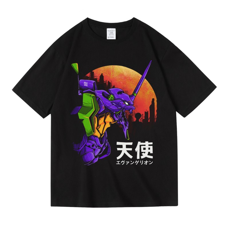 联名同款二次元动漫福音战士真嗣eva机甲明日香印花纯棉短半袖男女t恤