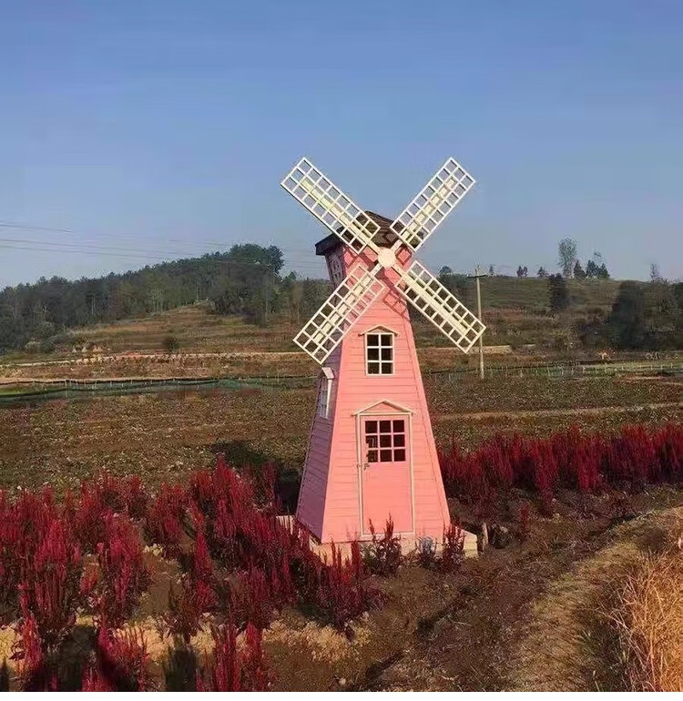 腾圣 定制防腐木风车景观荷兰大风车 防腐木荷兰风车户外幼儿园景观