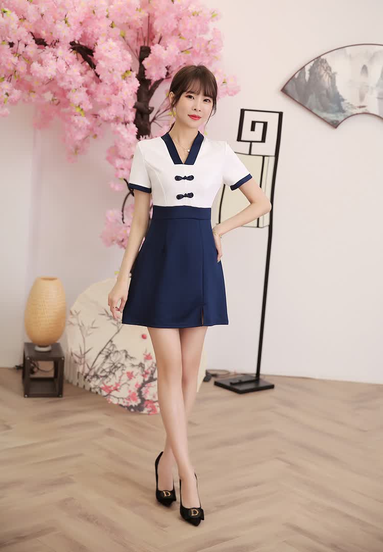 性感足浴桑拿技师制服工作服女装旗袍夏足疗气质按摩洗浴显瘦短裤套装