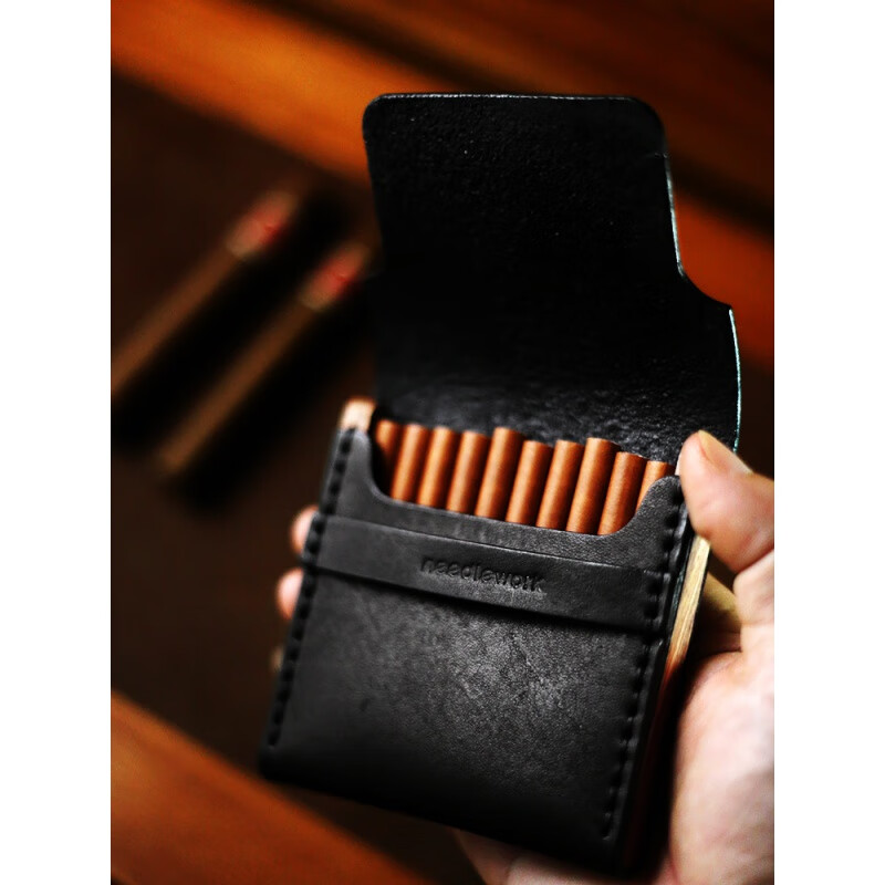 2022新 款 适用细支烟盒 两针一线手工真皮烟盒20支装便携细烟盒10支