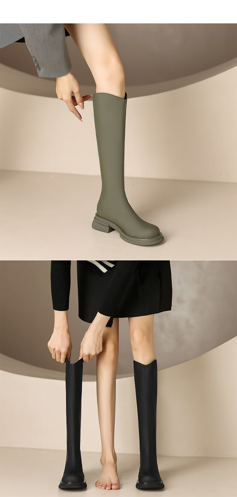 长筒靴腿粗加肥加大码圆头v口胖妹妹长筒靴女粗跟中跟后拉链大筒围大