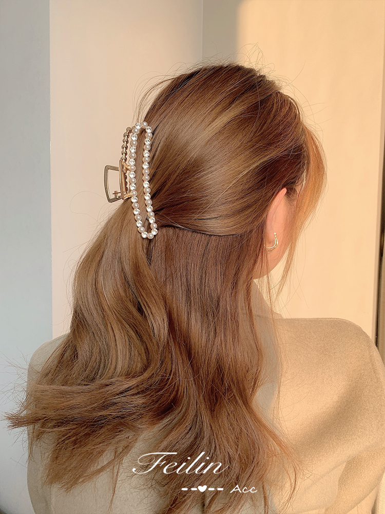乐哉美妆鲨鱼夹头发夹子头饰珍珠抓发夹后脑勺女发卡抓夹大号韩国夏季