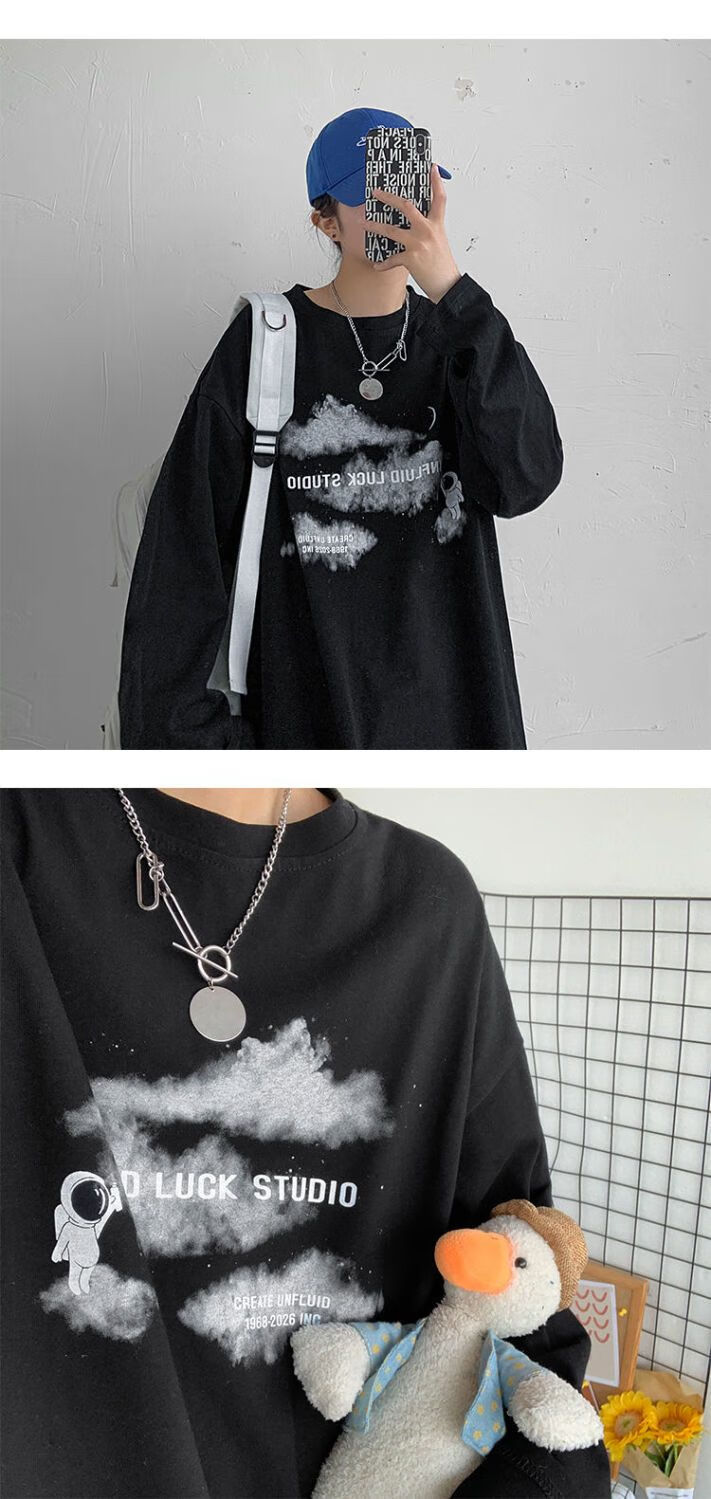 claw money长袖t恤男秋季hiphop潮牌高街春秋款oversize美式上衣 白色