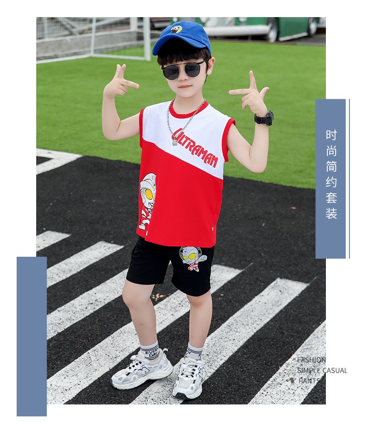 蓝贝妮童装男童背心套装夏款艾斯奥特曼衣服儿童衣服男孩夏装中小童
