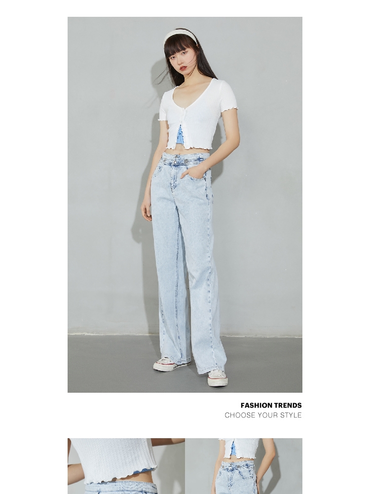 only2022春季新款云朵棉面料高腰阔腿宽松牛仔裤女122132048j32210洗
