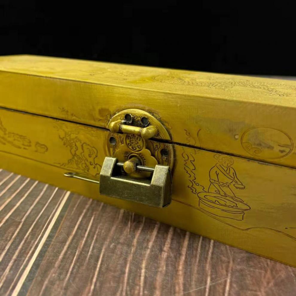 仿古纯铜刻画图案方盒首饰盒黄铜长条龙纹图案首饰盒书房装饰品 2款长