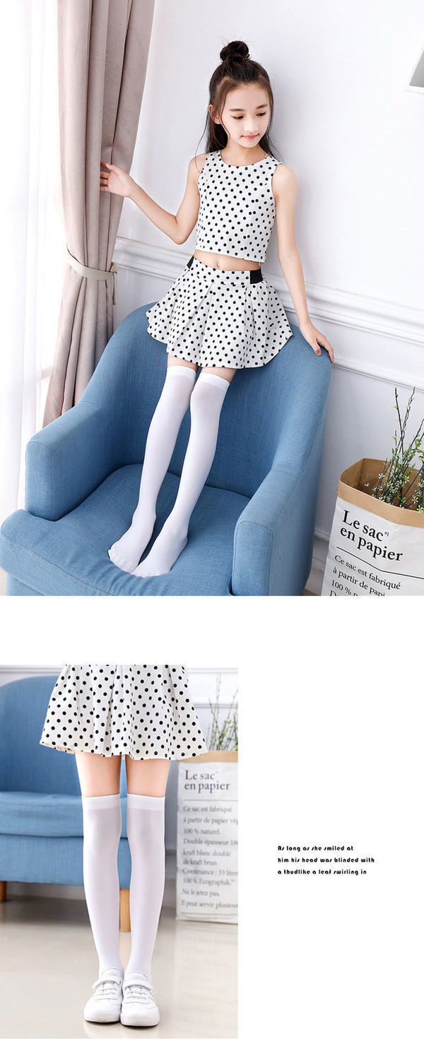 学生中筒袜夏薄款女童打底袜女孩白色长筒袜两条装过膝纯白色小码裤长