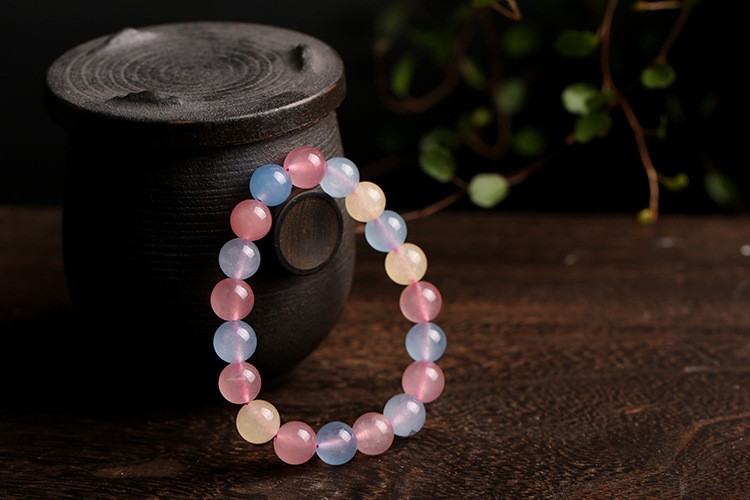 摩根石玉髓韩版单圈手链 糖果七彩玛瑙女士手串水晶饰品 6mm