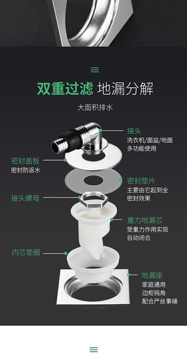 特厚不锈钢洗衣机专用地漏防溢水全密封防臭排水下水道专用接头防溢