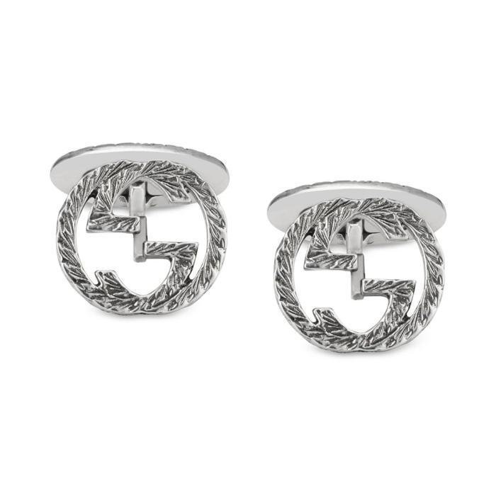 gucci古驰男士袖扣925银镶嵌logo双g雕纹气质时尚5464843 sterling