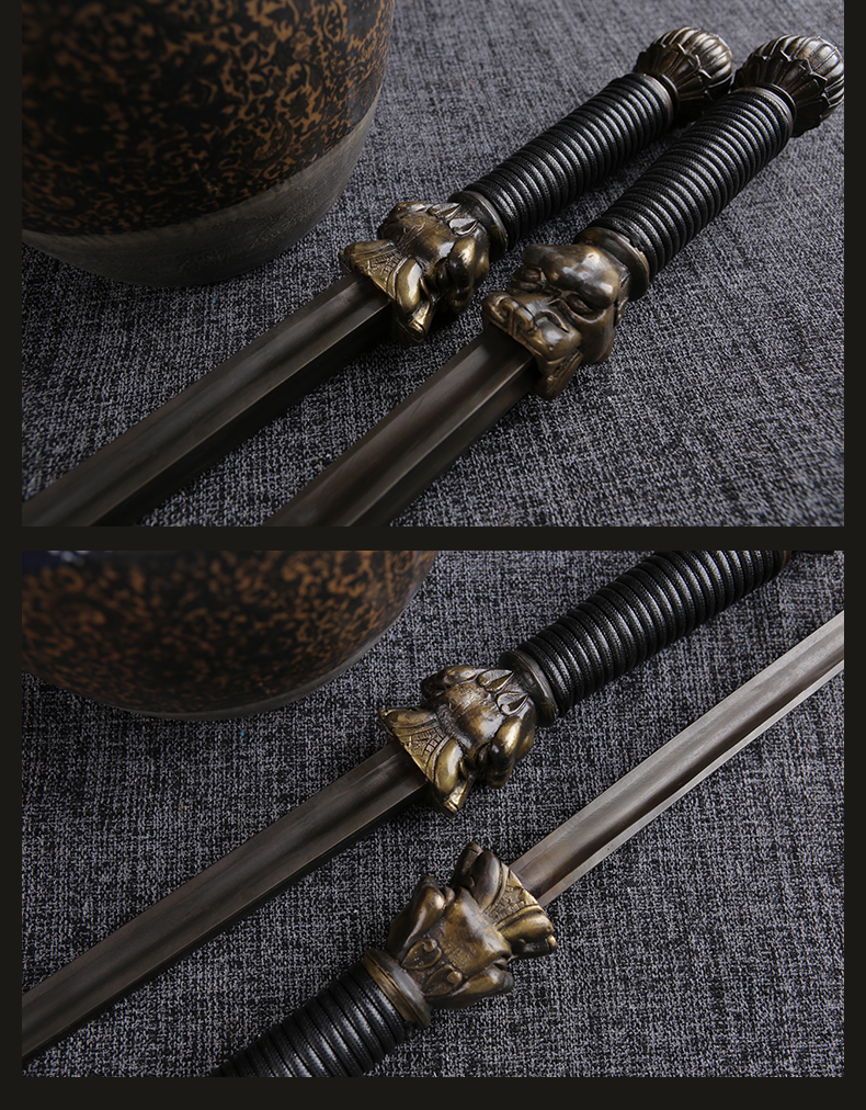 防身兵器库秦琼凹槽双锏实心钢制鞭锏亢龙锏武术表演训练装备摆加架子