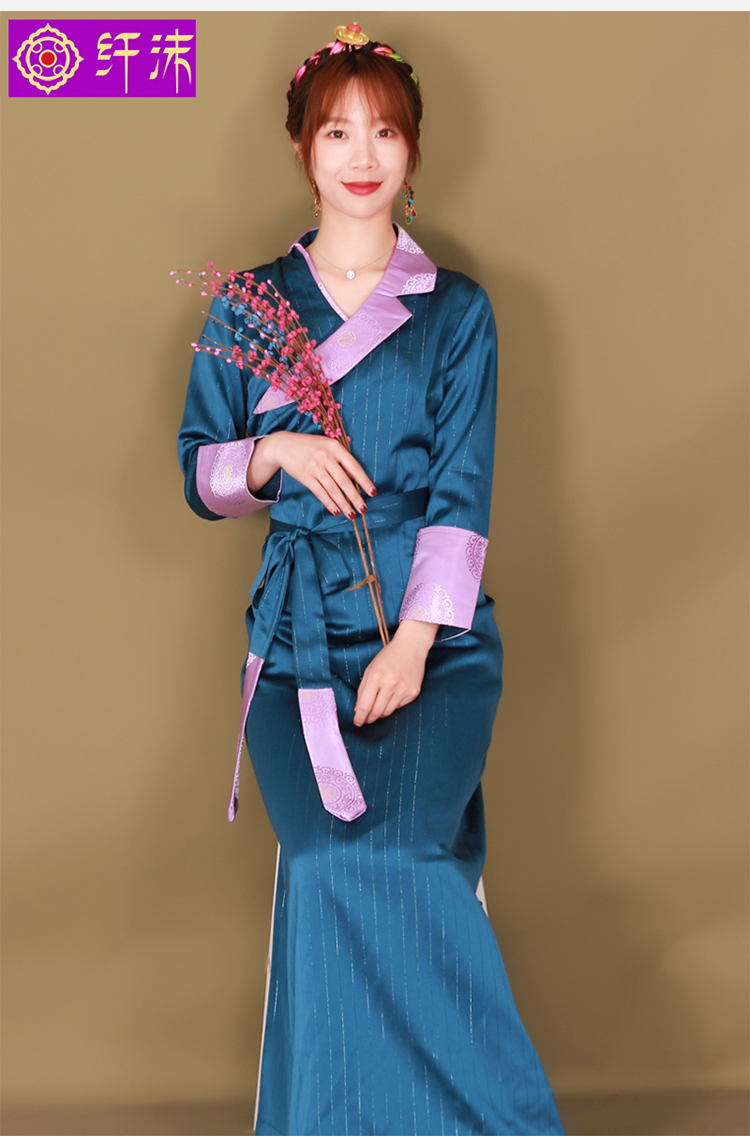 藏服女装夏季藏装女西民族风西式拼色博拉藏袍藏族服装锅庄裙 孔雀蓝