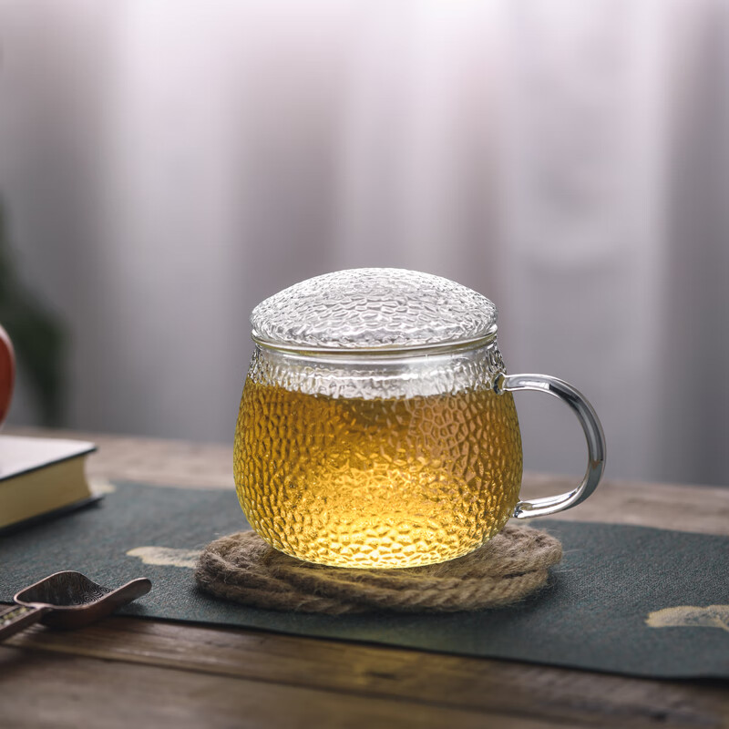 玻璃杯带把茶楼茶杯玻璃杯茶水分离杯子带把个人过滤杯美体杯竹节杯