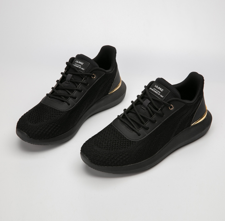 利郎男鞋休闲鞋男飞织透气2021冬季新款时尚简约男士运动鞋 黑(20dxl