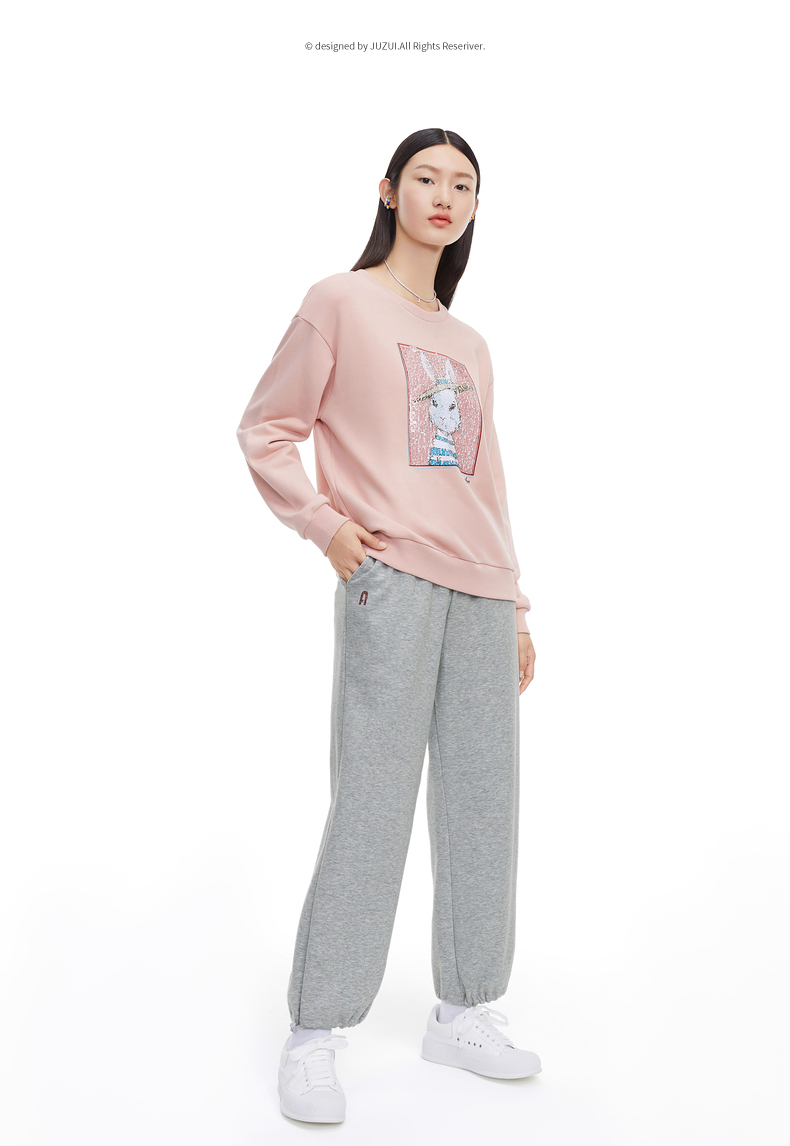 玖姿2021秋季新款纯色休闲运动风宽松束脚显瘦女休闲裤 浅灰 xs