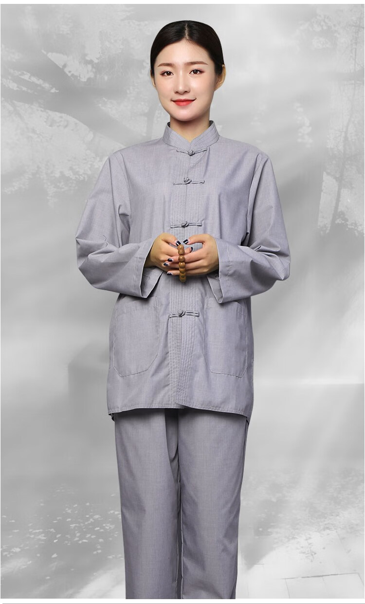 出家人衣服夏季居士服女男同款套装中国风透气盘扣长袖四季款禅修服僧