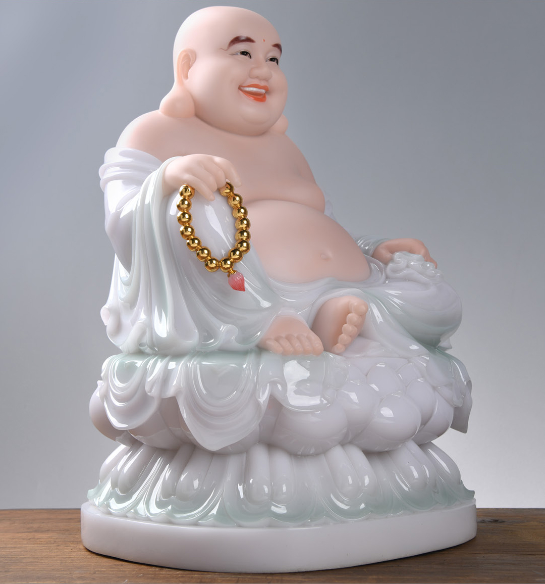 益心阁大肚弥勒佛佛像供奉家用汉白玉工艺品玉石摆件客厅招财笑佛像12