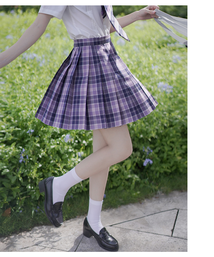 啦啦酱jk不眠症原创制服裙jk格裙夏季大码紫色格子半身裙42cm裙长m