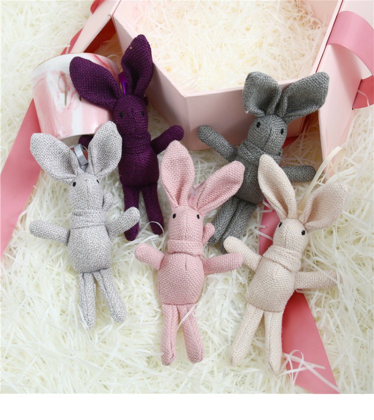 亚麻布料 许愿兔 公仔永生花配件手礼娃娃布艺小兔子包包挂件 米白色