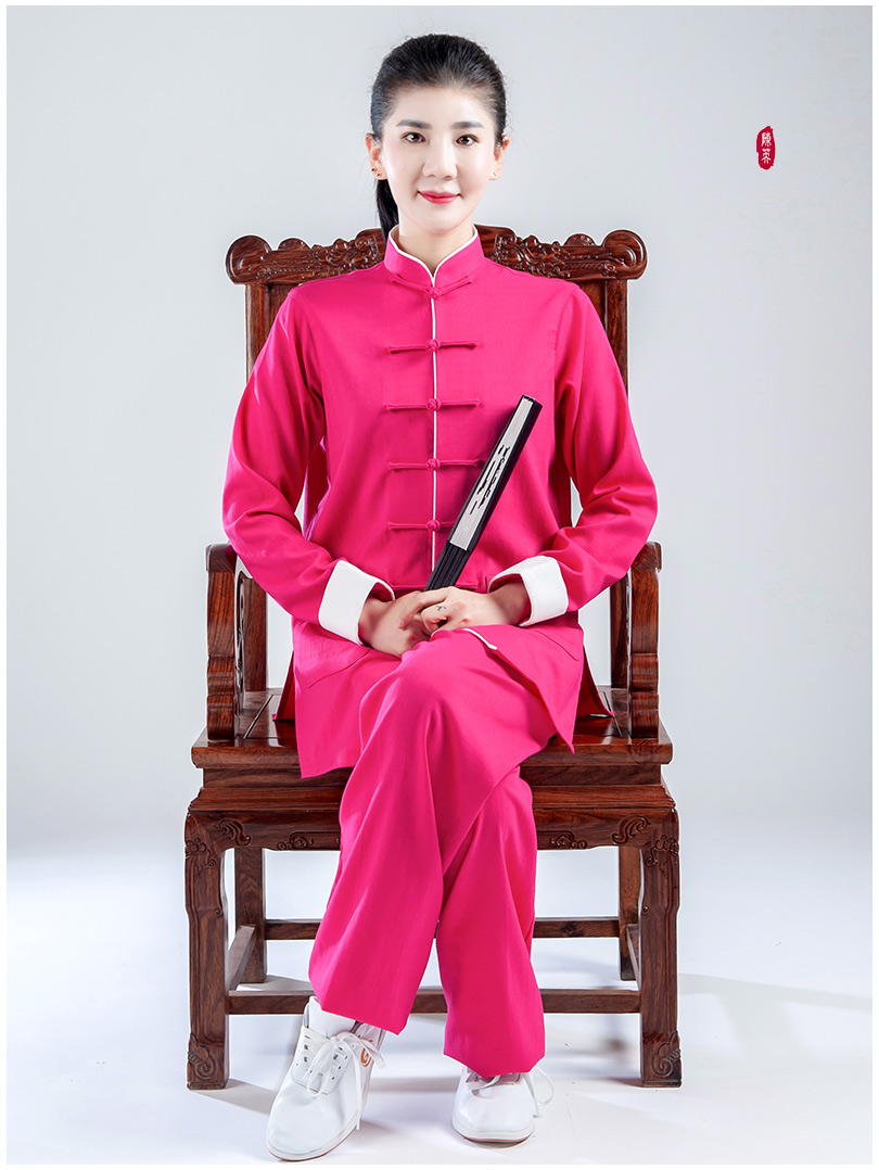 太极服女春夏秋季棉麻中国风武术表演晨练太极拳练功服唐装sn0926 玫