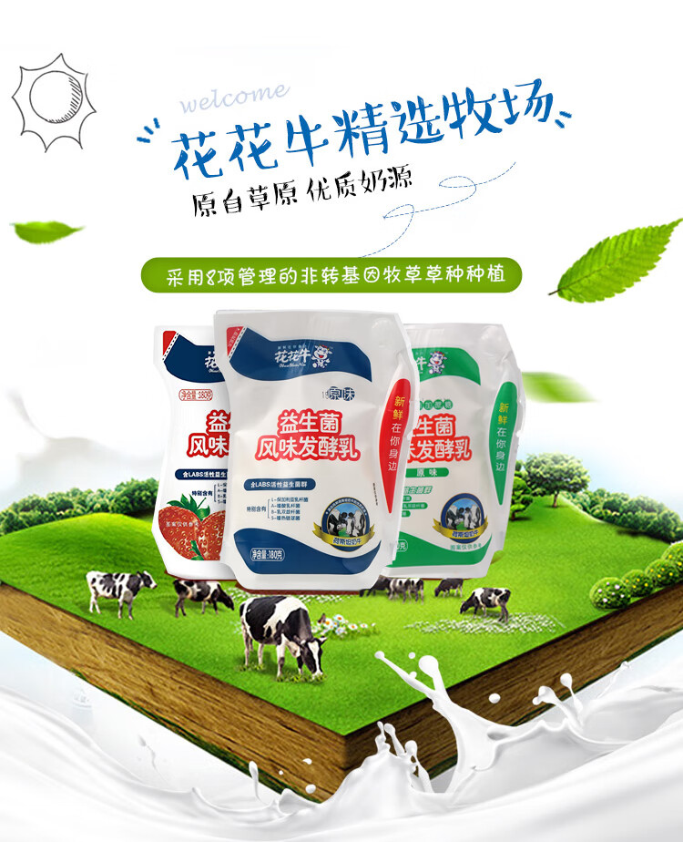 花花牛原味益生菌 16袋装 牛酸奶早餐原味益生菌发酵风味酸牛奶非脱脂