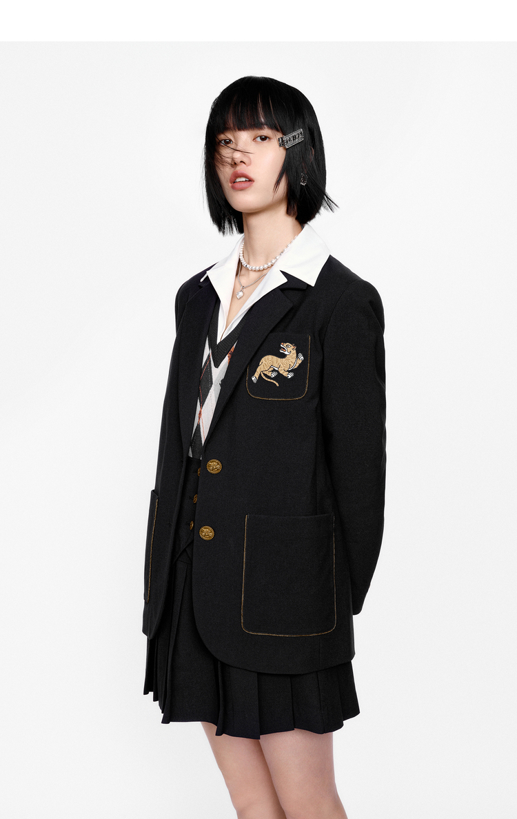 商场同款太平鸟女士2021年秋季新款老虎刺绣西装a1bab3832棕色l