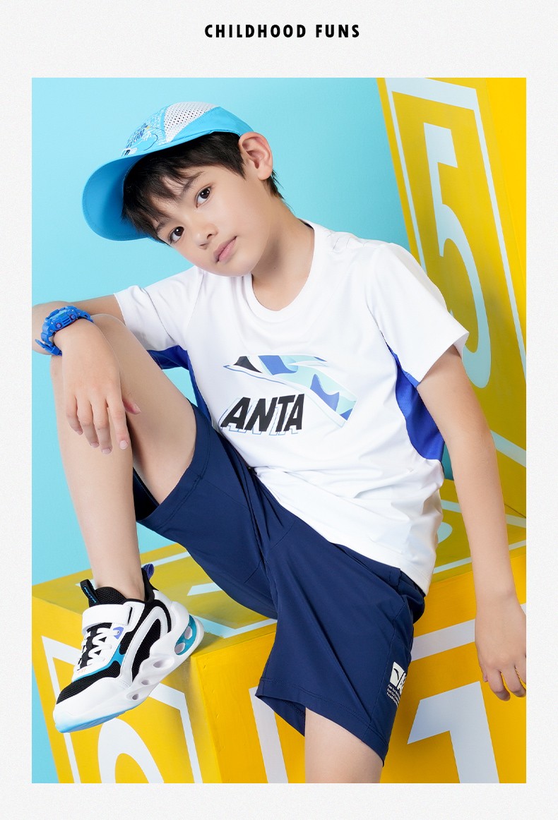 水冷科技安踏儿童童装官方616岁男童梭织运动上衣2021年季圆领短袖t恤