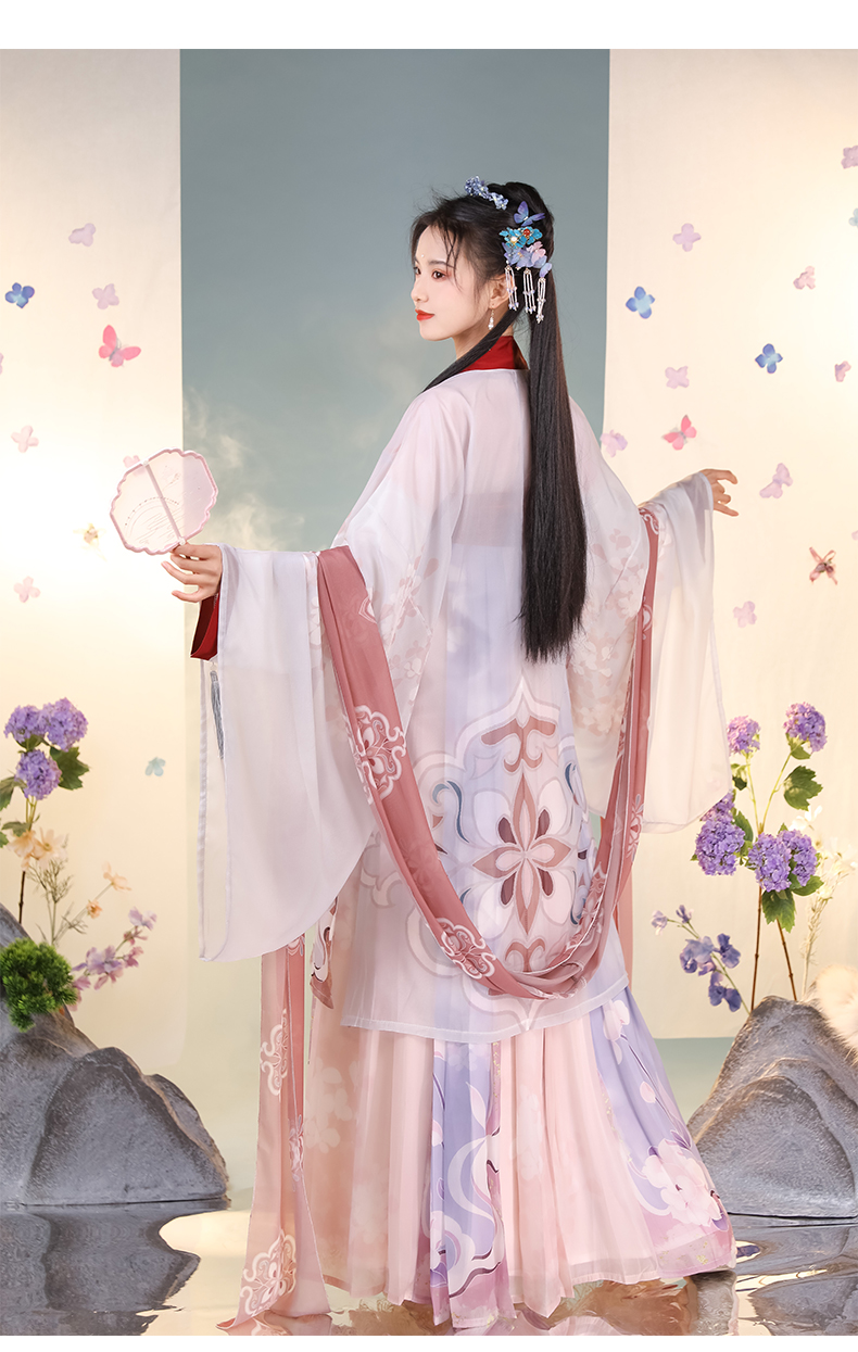 沐半雪曹县汉服女中国风齐胸襦裙衫裙日常学生古装大袖衫 寻芳五件套