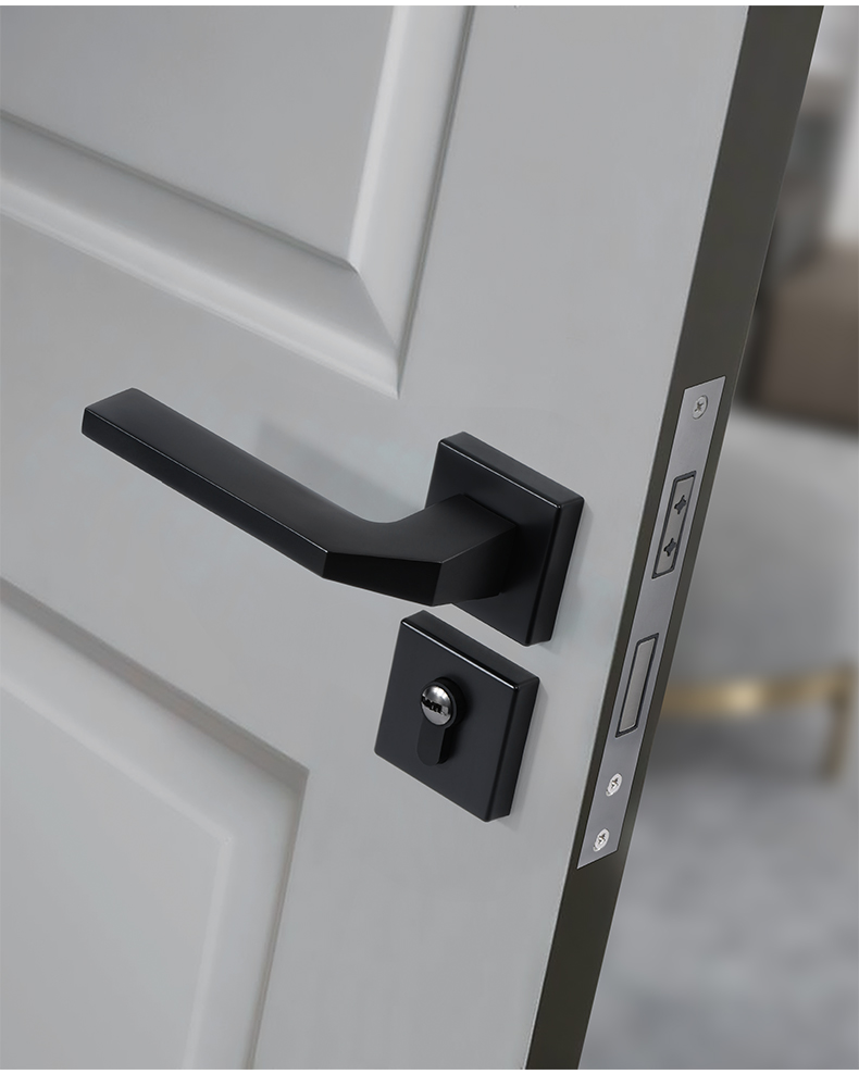 卧室门锁室内静音磁吸门锁家用通用型分体锁黑色房门锁房间门把手a款