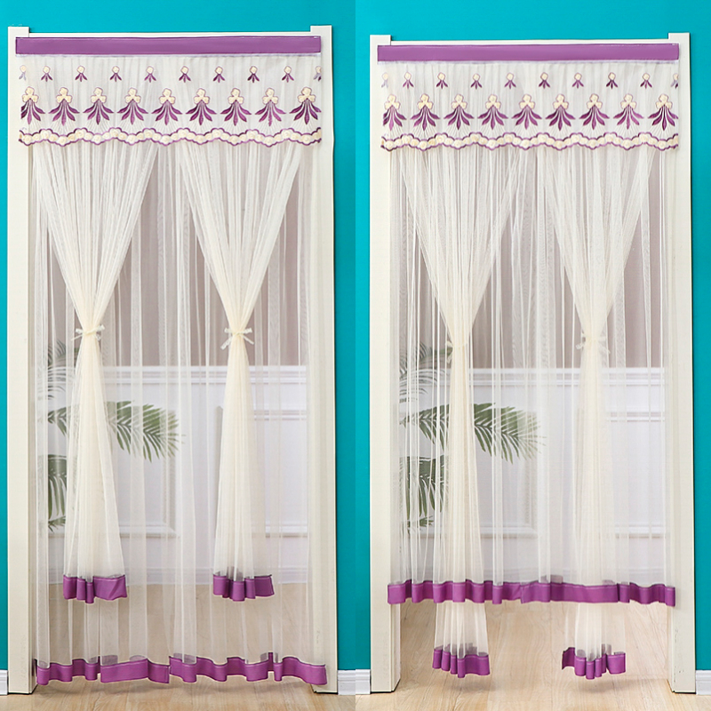 家用四季长门帘双层蕾丝防蚊虫加密隔断纱帘免打孔卧室装饰们帘子