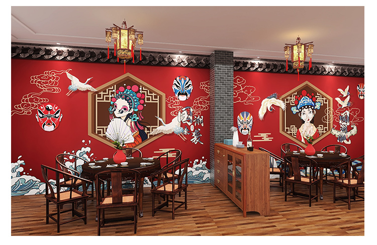 西里尔中国风国潮故宫红墙纸中式复古麻辣烫火锅店餐厅烧烤撸串背景