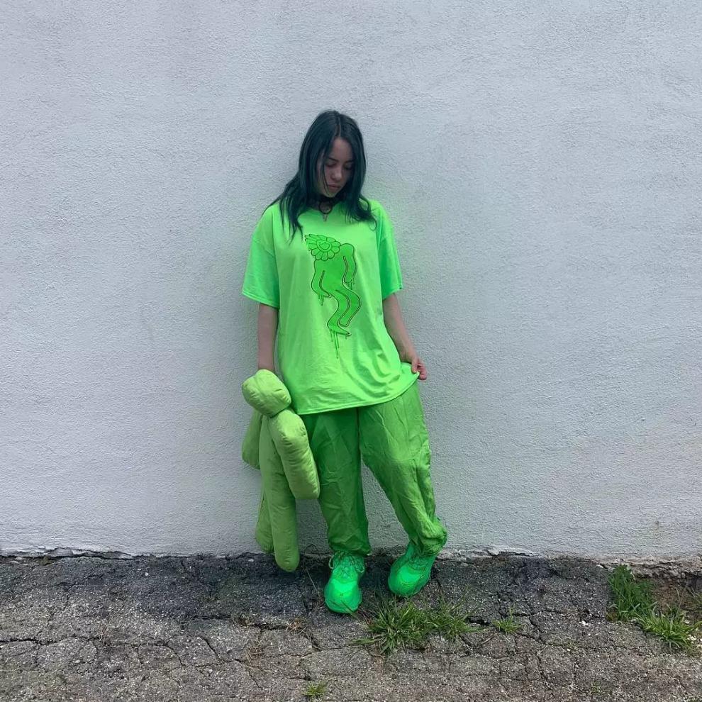 kang ke 说唱歌手billie eilish 碧梨t恤 宽松嘻哈周边衣服短袖2021